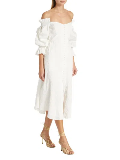 Cult Gaia Women's Simona Linen-blend Off-the-shoulder Midi-dress In Off White