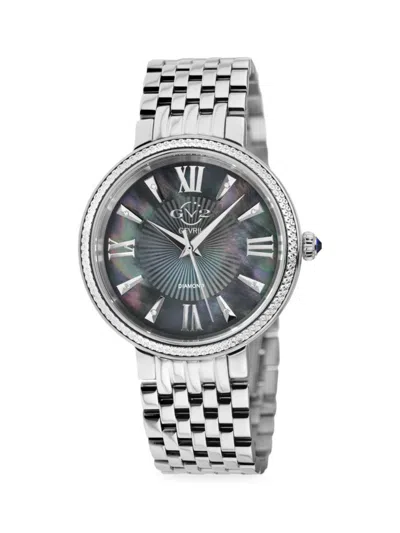Gevril Genoa 36mm Goldtone Stainless Steel & Diamond Bracelet Watch In Black