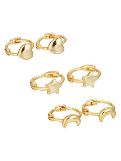 Eye Candy La Women's Set Of 3 18k Goldplated Sterling Silver Huggie Earrings