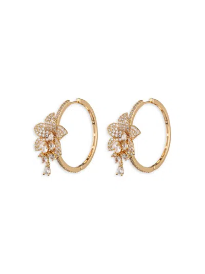 Eye Candy La Women's Luxe Amelia Goldtone & Cubic Zirconia Floral Hoop Earrings In Brass
