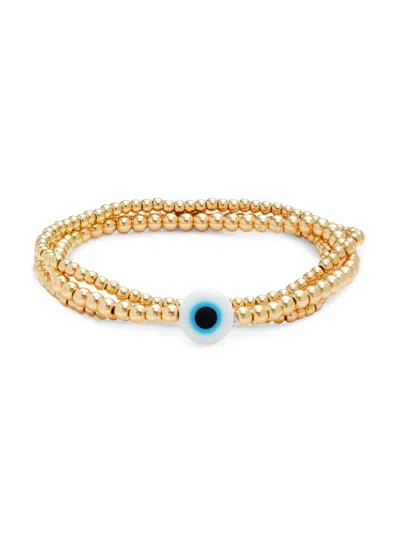 Shashi Women's 3-piece 14k Goldplated & Enamel Coated Bead Evil Eye Bracelet Set In Brass