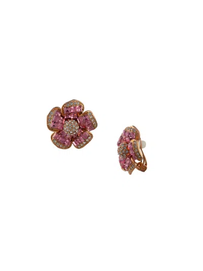 Cz By Kenneth Jay Lane Women's Look Of Real Princess 14k Goldplated & Cubic Zirconia Flower Clip On Earring In Brass