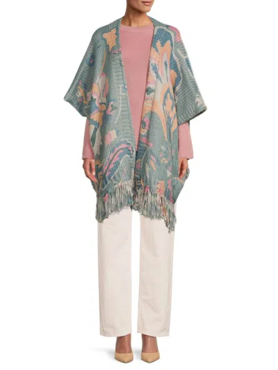 Saachi Women's Tassel Floral Cable Knit Kimono In Blue
