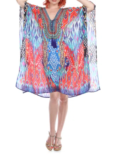 La Moda Clothing Women's Amazed Amazon Lace-up Caftan Coverup In Blue Multi