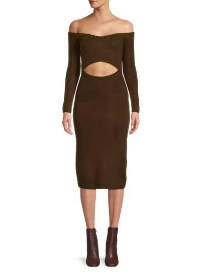 L Agence Nala Womens Knit Off-the-shoulder Sweaterdress In Chocolate