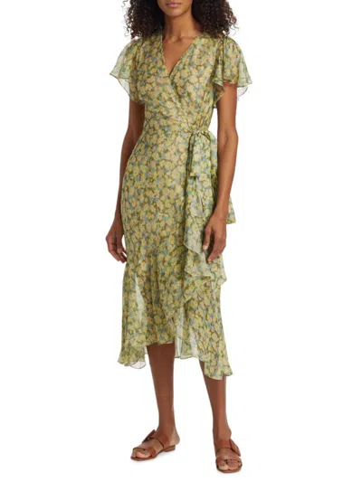 Tanya Taylor Women's Blaire Floral Voile Silk Blend Wrap Dress In Green