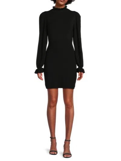 Ba&sh Sancie Ruffled Ribbed-knit Mini Dress In Noir