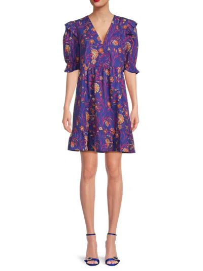 Ba&sh Women's Floral Mini A-line Dress In Blue