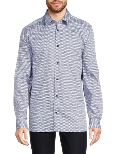 Ted Baker Strine Scallop Geo Slim Fit Woven Shirt In Blue