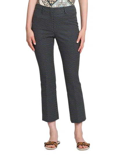 Etro Cropped Flared Tie-jacquard Trousers In Navy