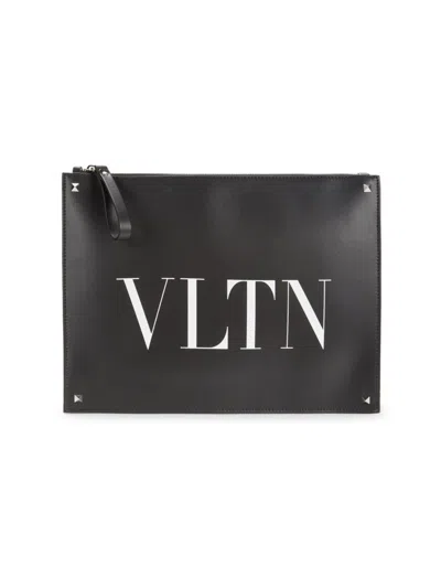 Valentino Garavani Men's Logo Leather Clutch In Black White