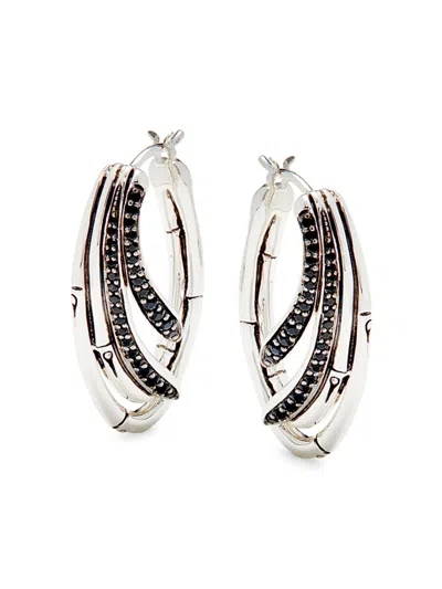 John Hardy Women's Sterling Silver, Treated Black Sapphire & Black Spinel Hoop Earrings