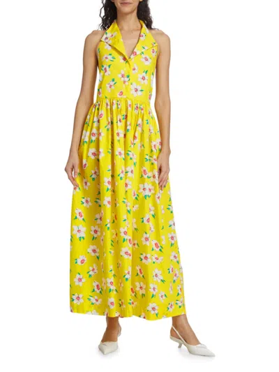 S/w/f Women's Open Back Floral Cotton Maxi Dress In Yellow Combo