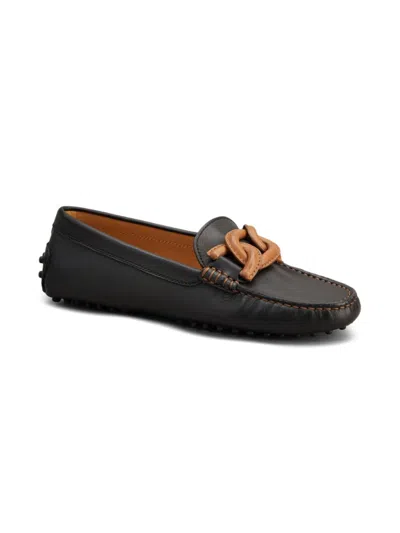 Tod's Gommini Leather Chain Driver Loafers In Nero Camel