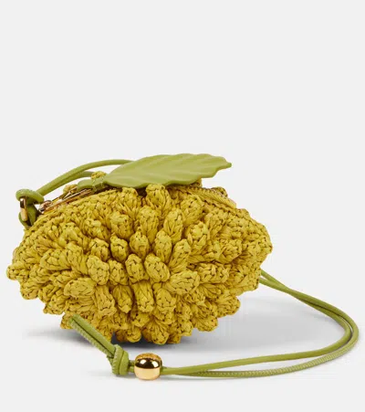 Loewe Lemon Leather-trimmed Raffia Coin Purse In Yellow Gold