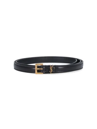 Saint Laurent Extra Thin Belt "cassandre" In Black  