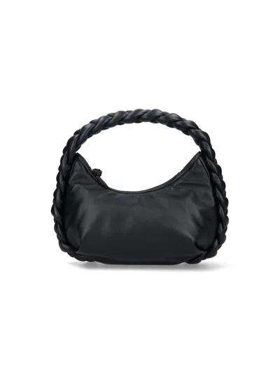 Hereu Espiga Mini Braided Handle Leather Handbag In Black