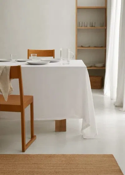 Mango Home 100% Linen Tablecloth With Seam Detail 67x67 In Off White In Brown