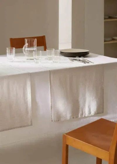 Mango Home 100% Linen Tablerunner Beige In White