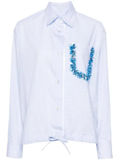 Des Phemmes Striped Poplin Oversized Shirt In Light Blue,white