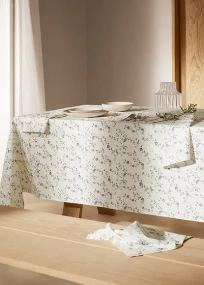 Mango Home Floral-print Cotton Tablecloth 170x250cm Blue In White