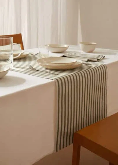 Mango Home Striped Cotton Table Runner Green