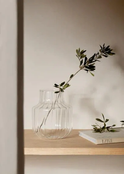 Mango Home Borosilicate Vase Optical Line Ice Grey In Transparent