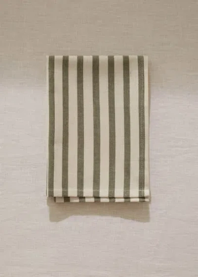 Mango Home 100% Cotton Striped Napkins (pack Of 2) Green In Neutral