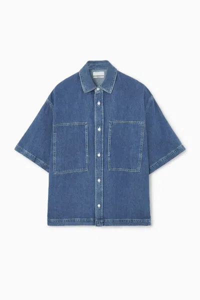 Cos Oversized Short-sleeved Denim Shirt In Blue