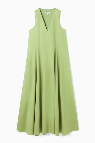 Cos Voluminous V-neck Midi Dress In Green