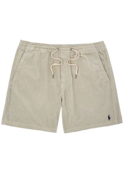 Polo Ralph Lauren Prepster Straight-leg Logo-embroidered Cotton-corduroy Drawstring Shorts In Stone