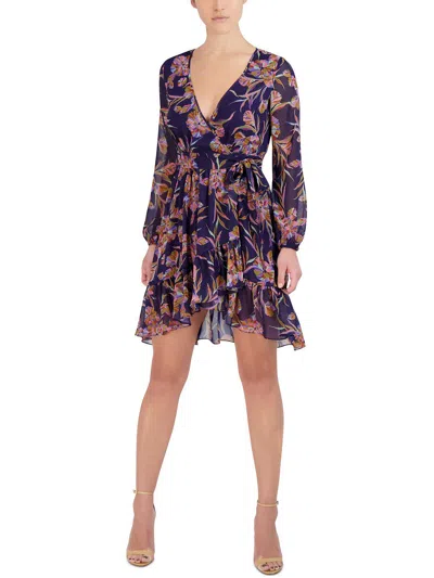 Laundry By Shelli Segal Womens Chiffon Floral Print Wrap Dress In Multi