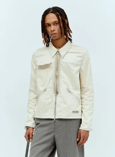 Acne Studios Off-white Zipper Faux-leather Jacket In Beige