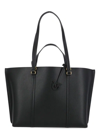 Pinko Leather Shopper Bag In Black