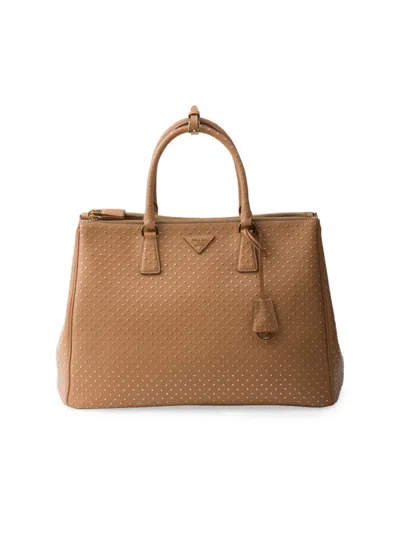 Prada Extragrosse  Galleria Tasche Aus Leder Mit Nieten In Beige Khaki