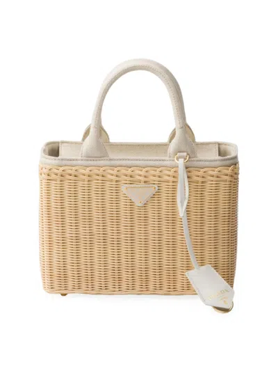 Prada Medium Woven Fabric And Linen Blend Tote Bag In Beige Khaki