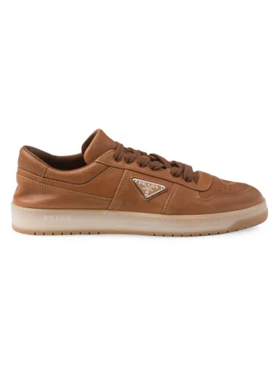 Prada Men's Downtown Nappa Leather Trainers In Brown