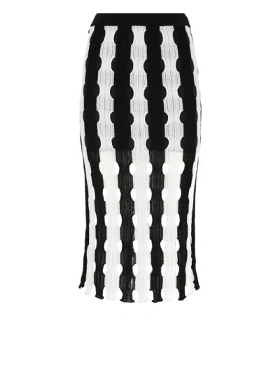 Pinko Openwork Knit Skirt In White/black