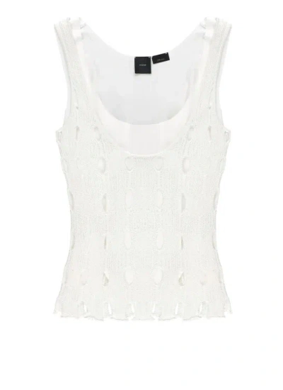 Pinko V-neck Open-knit Tank Top In White