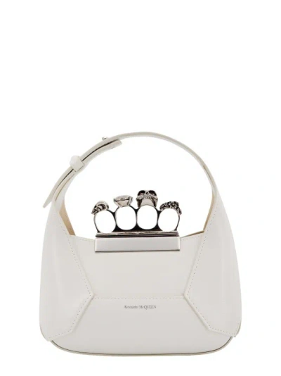 Alexander Mcqueen Leather Handbag With Swarovski Crystals Rings In White