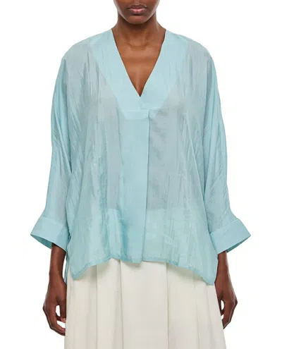 The Rose Ibiza Silk Indochine Blouse In Blue
