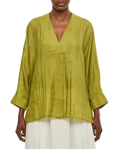 The Rose Ibiza Silk Indochine Blouse In Green