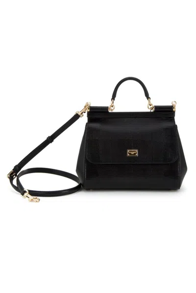 Dolce & Gabbana Logo Plate Large Sicily Handbag In Black