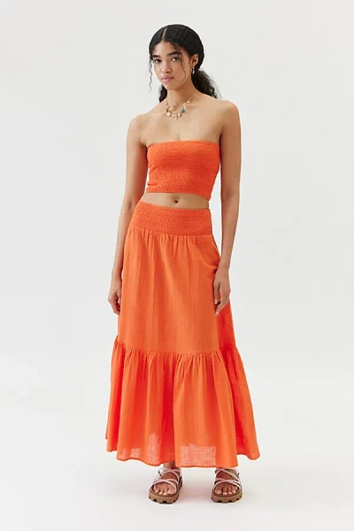 Billabong In The Palms Tiered Cotton Maxi Skirt In Coral