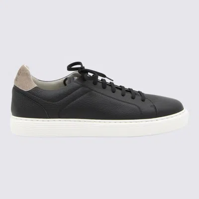 Brunello Cucinelli Black Leather And Beige Suede Sneakers