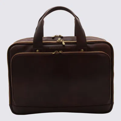 Brunello Cucinelli Brown Leather Briefcase In Pattern
