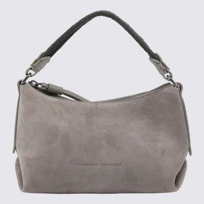 Brunello Cucinelli Suede-monili Shoulder Bag In Grey