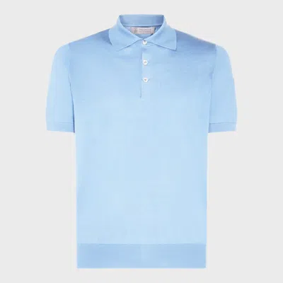 Brunello Cucinelli Light Blue Cotton Polo Shirt In Turchese
