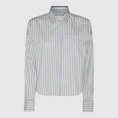 Brunello Cucinelli White And Grey Cotton Shirt