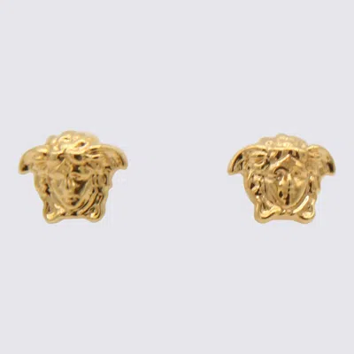 Versace Gold Tone Metal Medusa Button Earrings